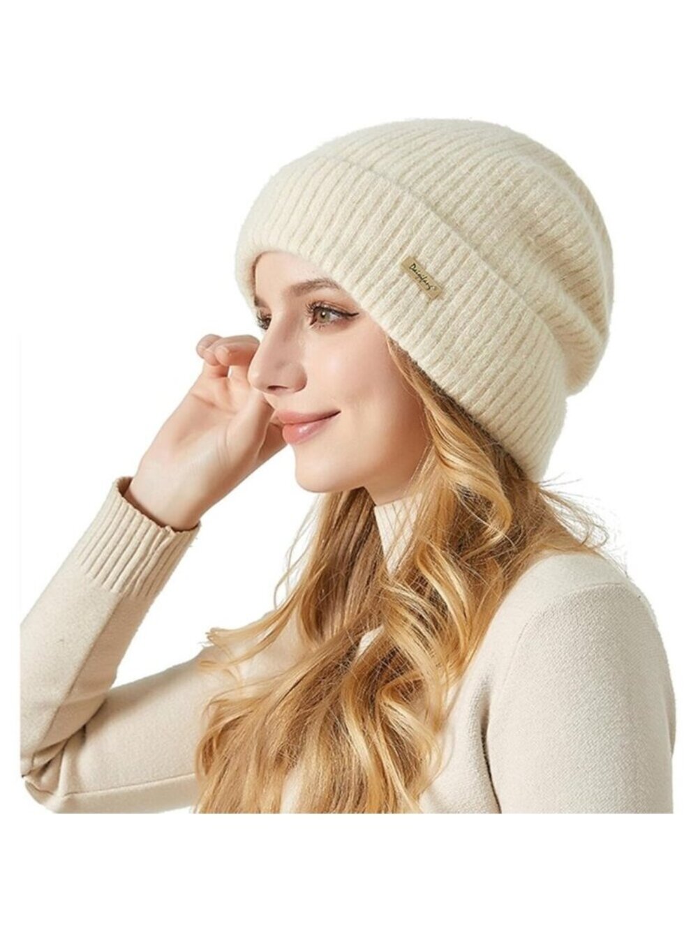 Womens Warm Knit Beanie Hat Thick Cotton Lined Slouchy Skull Cap Fall Winter